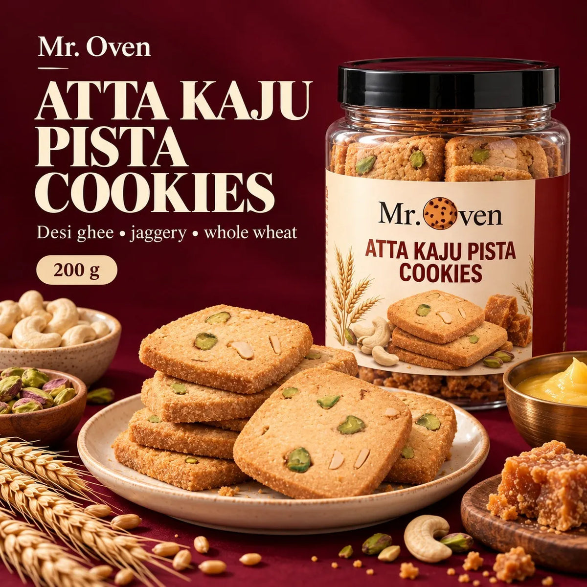 Atta Kaju Pista Desi Ghee Cookies